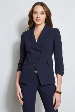 Elie Tahari 3 Button Ruched Sleeve Blazer- Jackets & Blazers
