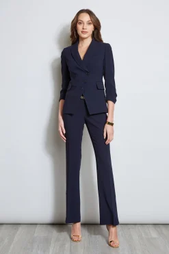 Elie Tahari 3 Button Ruched Sleeve Blazer- Jackets & Blazers