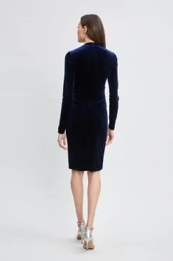 Elie Tahari Asymmetric Ruched Velvet Dress- Dresses & Jumpsuits|Suiting