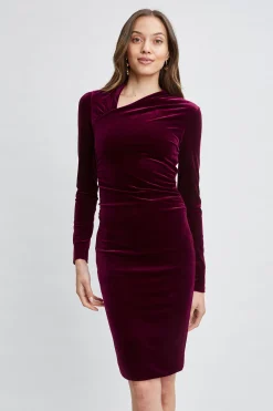 Elie Tahari Asymmetric Ruched Velvet Dress- Dresses & Jumpsuits|Suiting