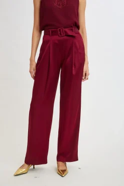 Elie Tahari Belted Satin Pleated Pant- Bottoms