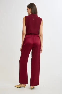 Elie Tahari Belted Satin Pleated Pant- Bottoms