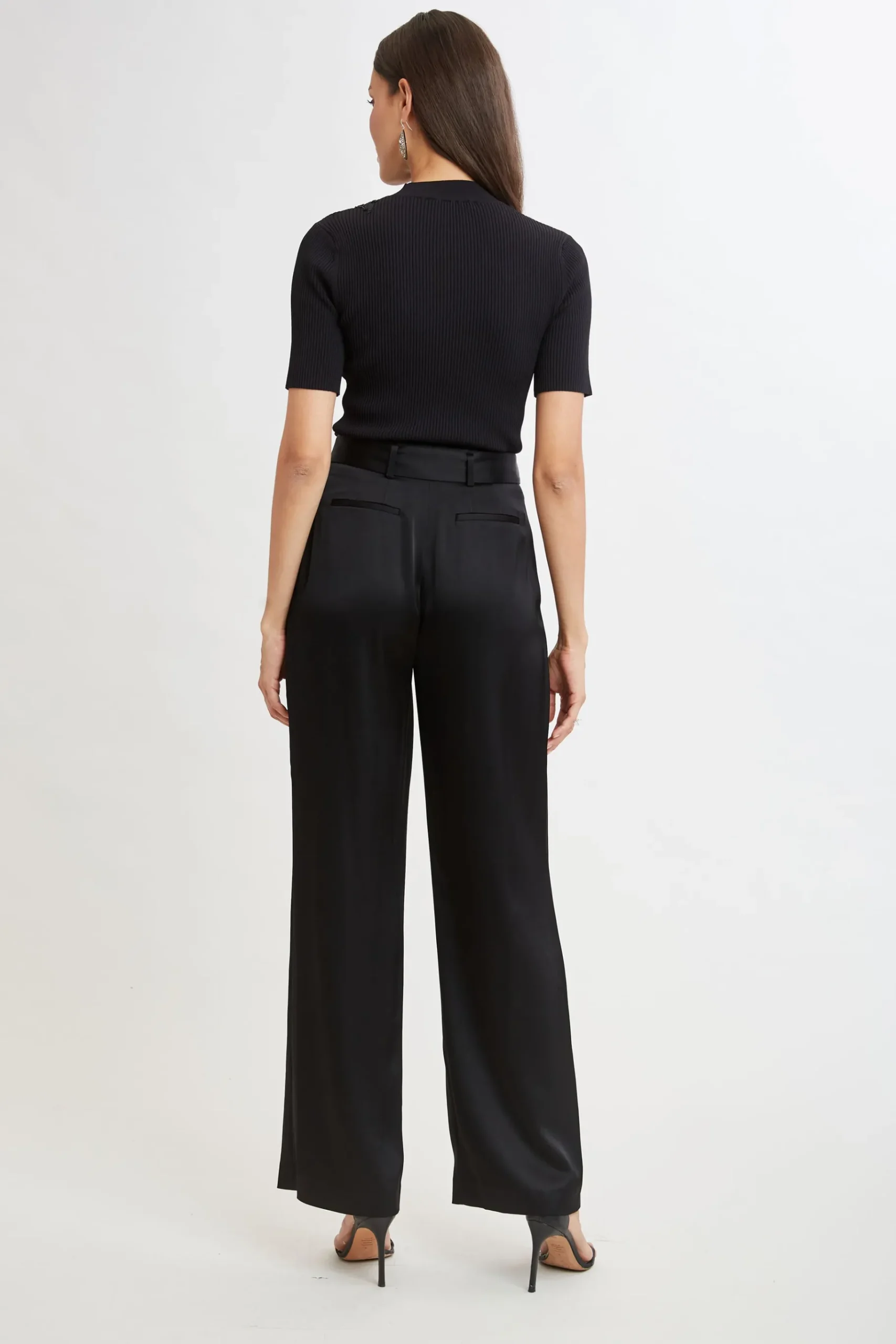 Elie Tahari Belted Satin Pleated Pant- Bottoms