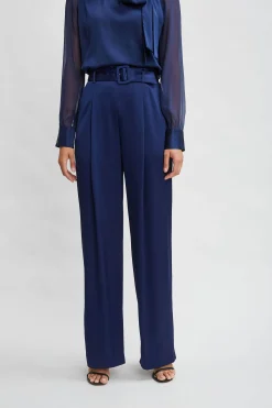 Elie Tahari Belted Satin Pleated Pant- Bottoms