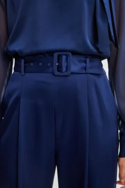 Elie Tahari Belted Satin Pleated Pant- Bottoms