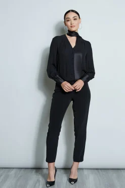 Elie Tahari Blouson Satin Tie Shirt- Tops & Sweaters