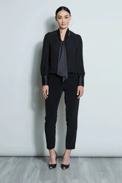 Elie Tahari Blouson Satin Tie Shirt- Tops & Sweaters