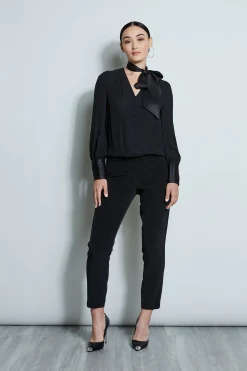 Elie Tahari Blouson Satin Tie Shirt- Tops & Sweaters