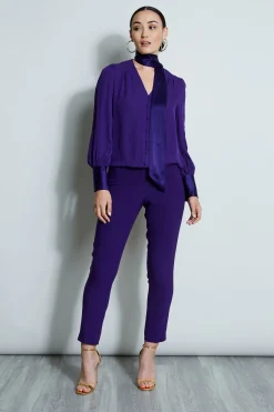 Elie Tahari Blouson Satin Tie Shirt- Tops & Sweaters