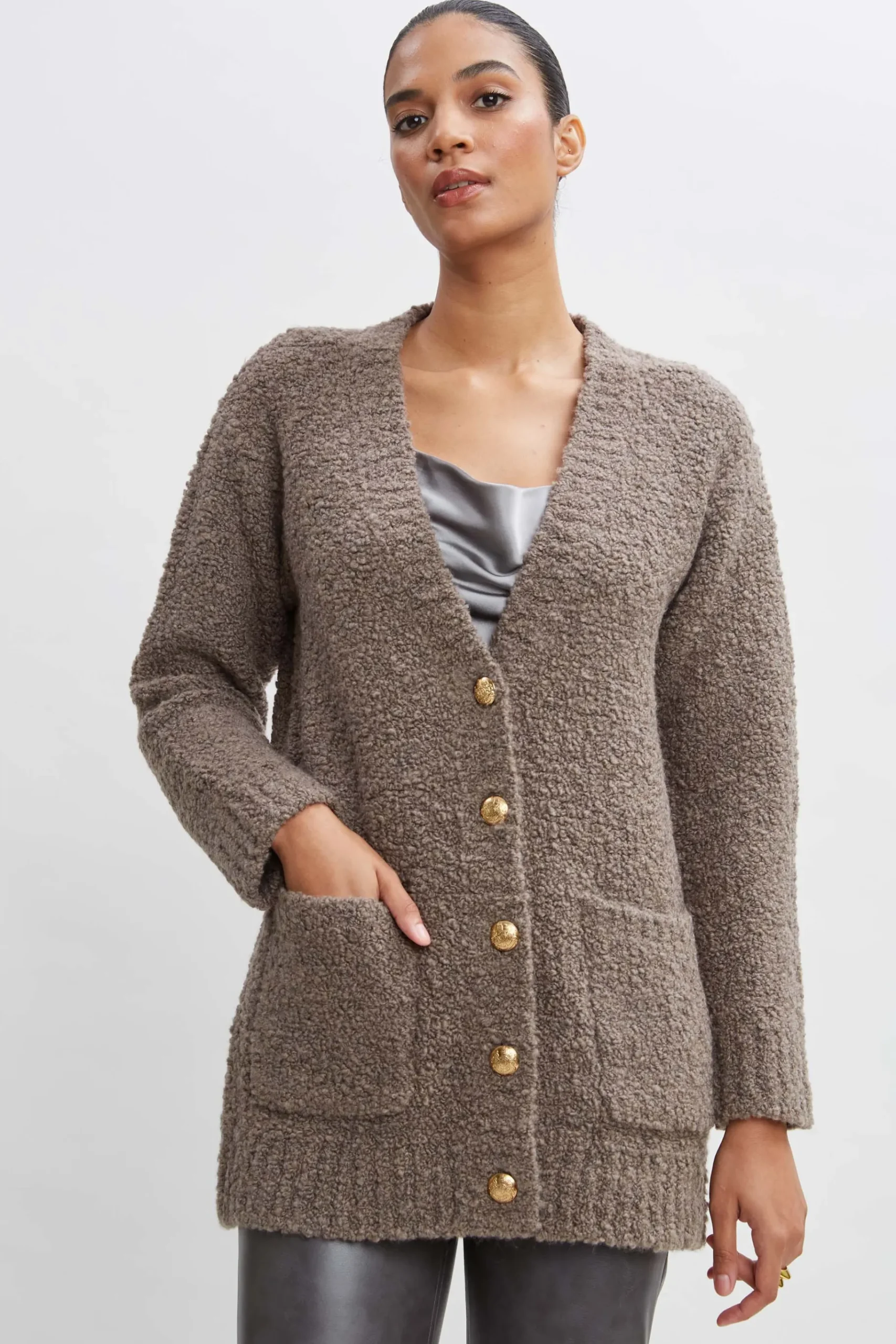 Elie Tahari Boucle Merino Cardigan- Tops & Sweaters