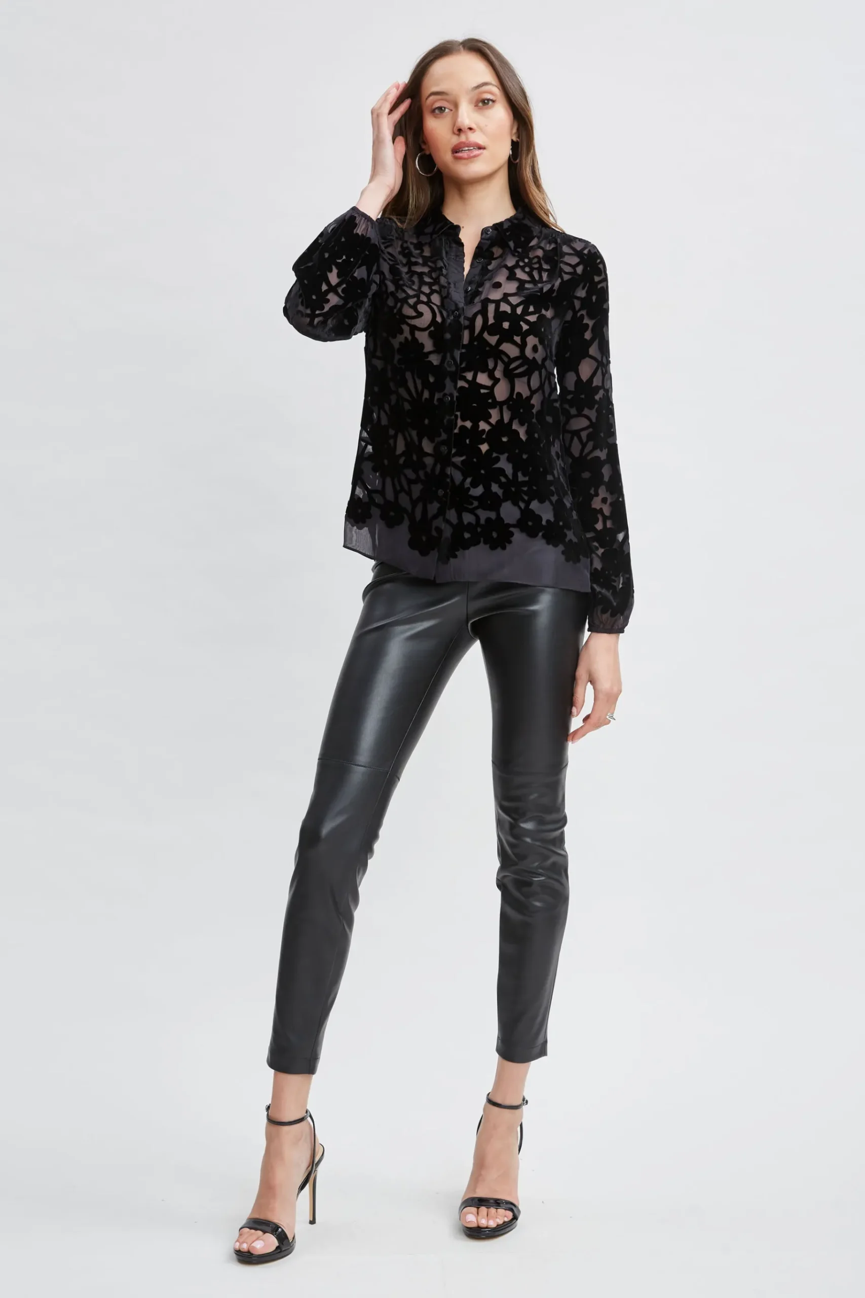Elie Tahari Burnout Silk Velvet Burnout Shirt- Tops & Sweaters