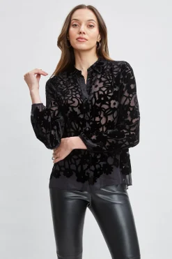 Elie Tahari Burnout Silk Velvet Burnout Shirt- Tops & Sweaters