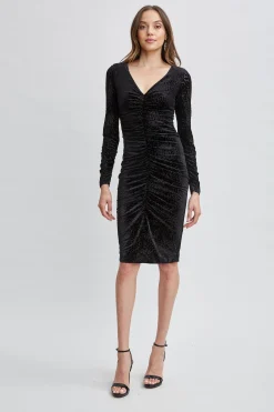 Elie Tahari Burnout Velvet Ruched Dress- Dresses & Jumpsuits
