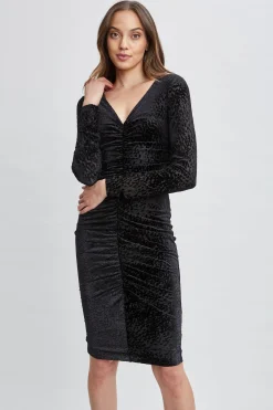 Elie Tahari Burnout Velvet Ruched Dress- Dresses & Jumpsuits