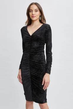 Elie Tahari Burnout Velvet Ruched Dress- Dresses & Jumpsuits