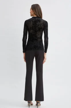 Elie Tahari Burnout Velvet Ruched Knit- Tops & Sweaters