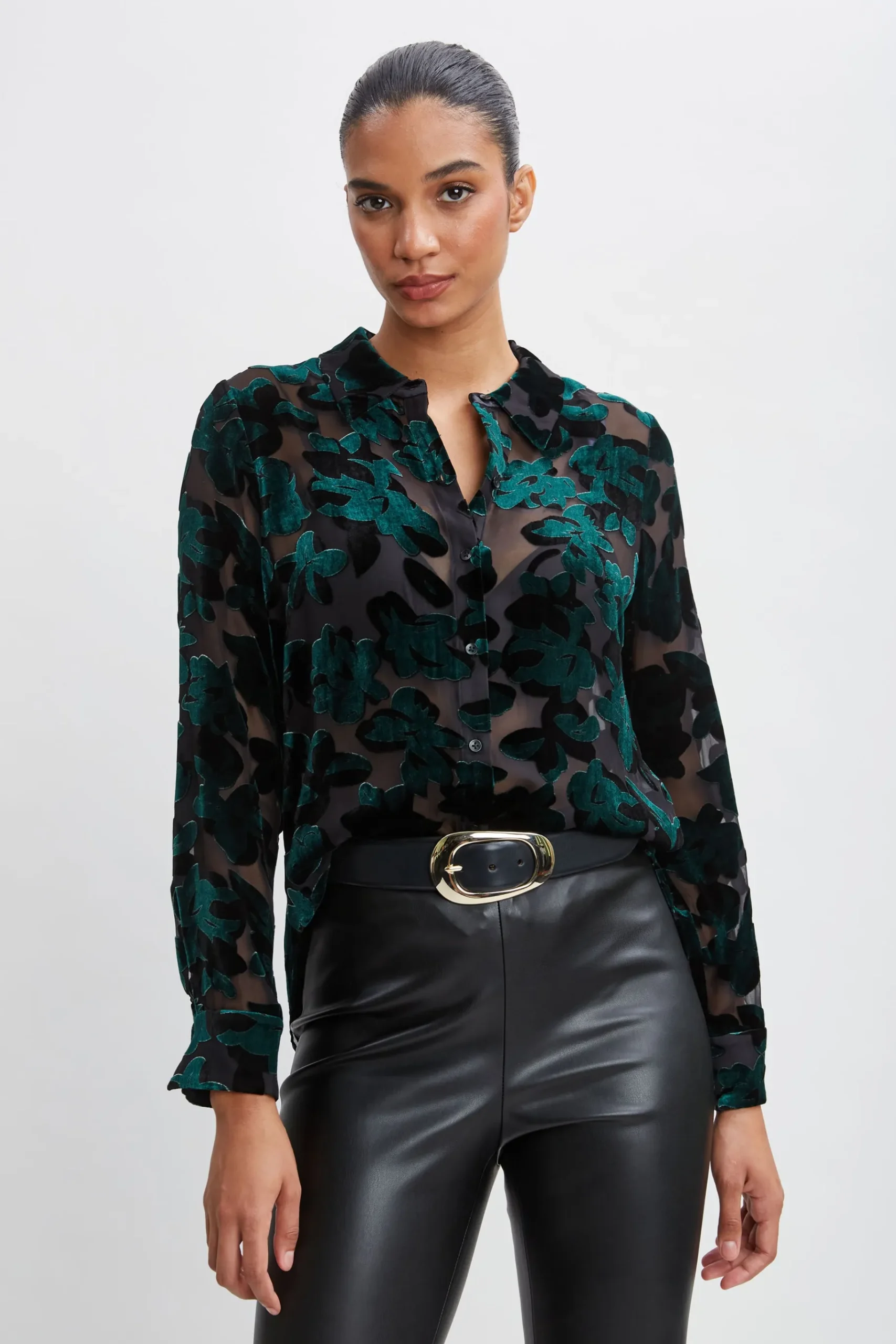 Elie Tahari Burnout Velvet Shirt- Tops & Sweaters