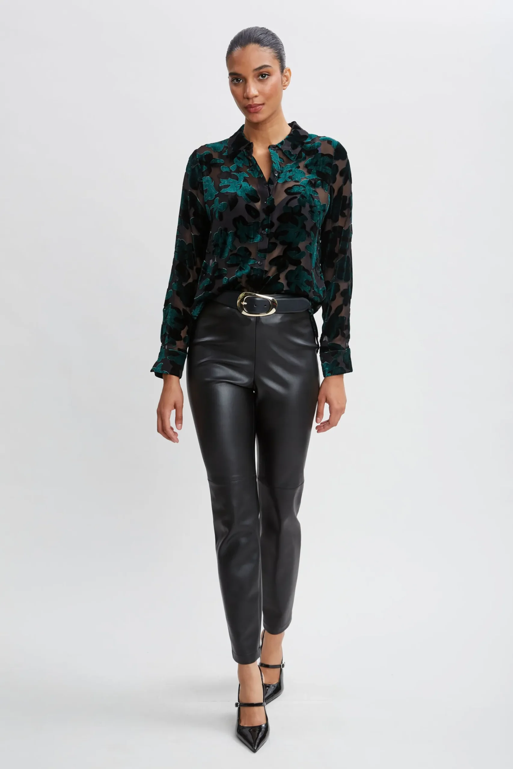 Elie Tahari Burnout Velvet Shirt- Tops & Sweaters