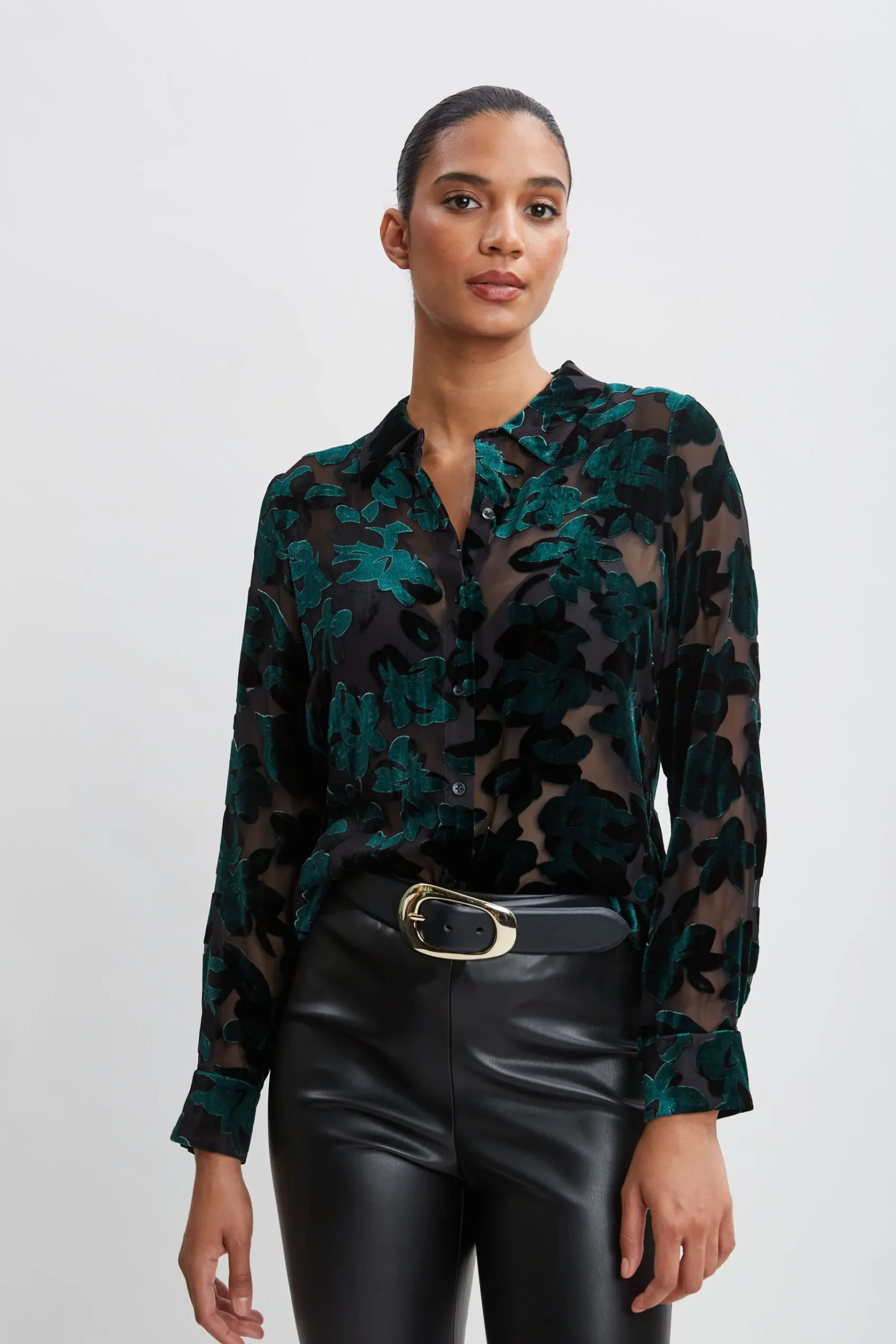 Elie Tahari Burnout Velvet Shirt- Tops & Sweaters