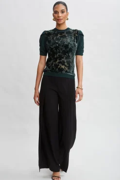 Elie Tahari Burnout Velvet Short Sleeve Sweater- Tops & Sweaters