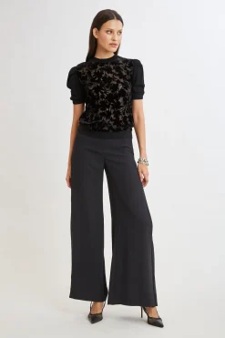 Elie Tahari Burnout Velvet Short Sleeve Sweater- Tops & Sweaters