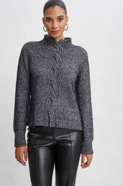Elie Tahari Cable Front Cotton Merino Sweater- Tops & Sweaters