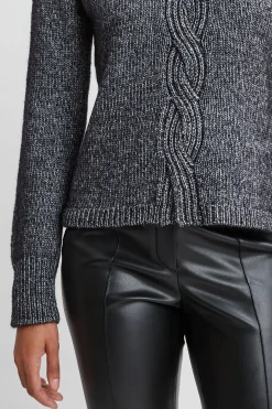 Elie Tahari Cable Front Cotton Merino Sweater- Tops & Sweaters