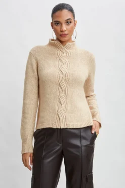 Elie Tahari Cable Front Cotton Merino Sweater- Tops & Sweaters