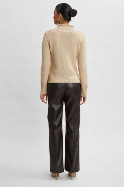 Elie Tahari Cable Front Cotton Merino Sweater- Tops & Sweaters