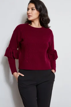 Elie Tahari Cable Knit Fringe Sweater- Tops & Sweaters