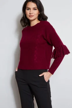 Elie Tahari Cable Knit Fringe Sweater- Tops & Sweaters