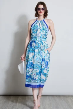 Elie Tahari Calypso Halter Dress- Midi Dresses|Dresses & Jumpsuits