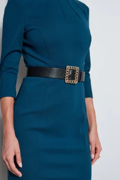 Elie Tahari Chain Belt Dart Dress- Dresses & Jumpsuits|Long Sleeve Dresses