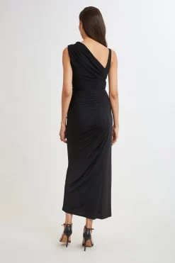 Elie Tahari Chain Detail Asymmetric Matte Jersey Dress- Dresses & Jumpsuits|Sleeveless Dresses