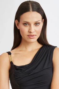 Elie Tahari Chain Detail Asymmetric Matte Jersey Dress- Dresses & Jumpsuits|Sleeveless Dresses
