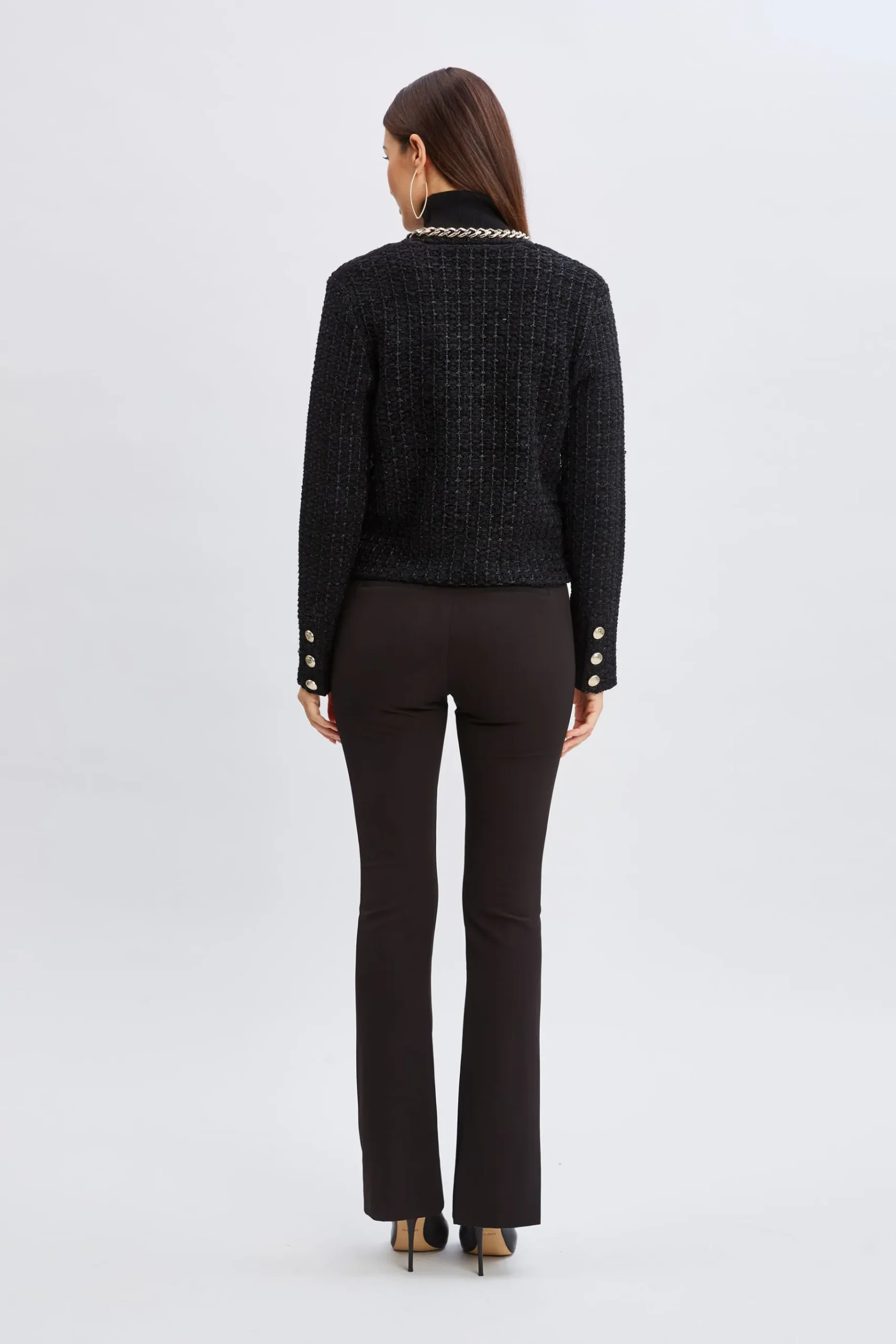 Elie Tahari Chain Trim Metallic Cardigan- Tops & Sweaters|Suiting