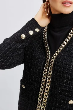 Elie Tahari Chain Trim Metallic Cardigan- Tops & Sweaters|Suiting