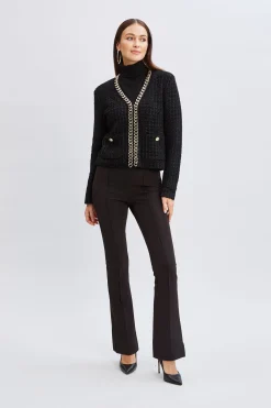Elie Tahari Chain Trim Metallic Cardigan- Tops & Sweaters|Suiting