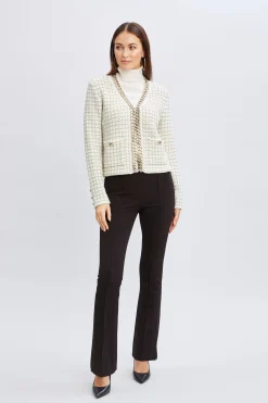 Elie Tahari Chain Trim Metallic Cardigan- Tops & Sweaters|Suiting