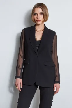 Elie Tahari Chiffon Combo Crepe Blazer- Jackets & Blazers|Suiting