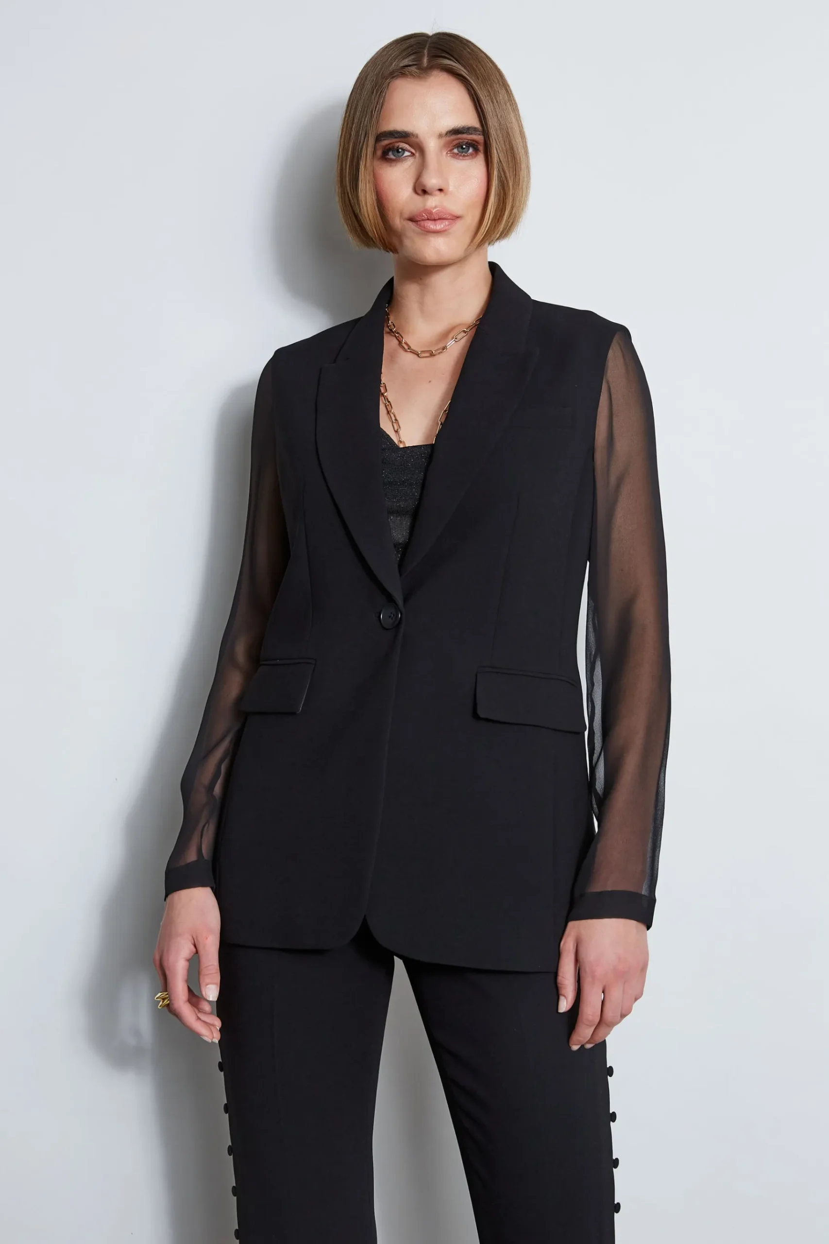 Elie Tahari Chiffon Combo Crepe Blazer- Jackets & Blazers|Suiting