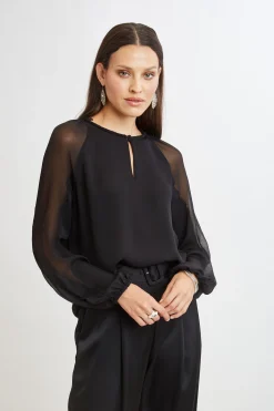 Elie Tahari Chiffon Combo Georgette Shirt- Tops & Sweaters