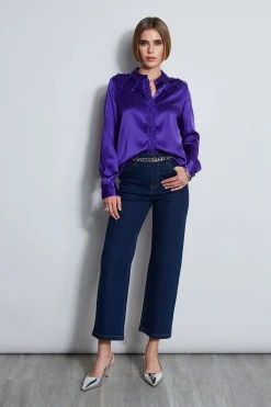 Elie Tahari Chiffon Ruffle Silk Satin Shirt- Tops & Sweaters