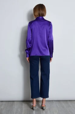 Elie Tahari Chiffon Ruffle Silk Satin Shirt- Tops & Sweaters