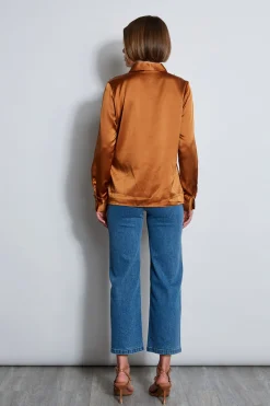 Elie Tahari Chiffon Ruffle Silk Satin Shirt- Tops & Sweaters