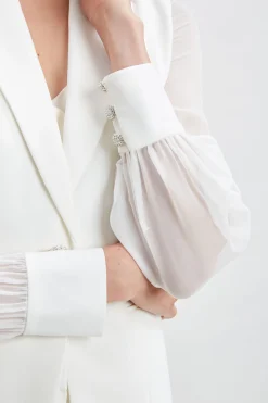 Elie Tahari Chiffon Sleeve Jewel Button Blazer- Jackets & Blazers|Suiting