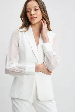 Elie Tahari Chiffon Sleeve Jewel Button Blazer- Jackets & Blazers|Suiting