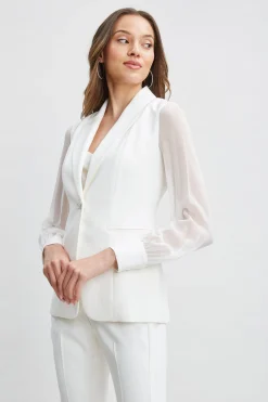 Elie Tahari Chiffon Sleeve Jewel Button Blazer- Jackets & Blazers|Suiting