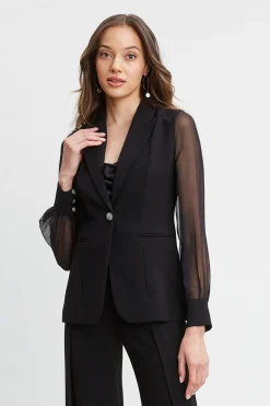 Elie Tahari Chiffon Sleeve Jewel Button Blazer- Suiting|Jackets & Blazers