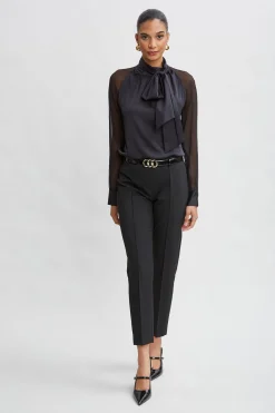 Elie Tahari Chiffon Sleeve Silk Satin Tie Shirt- Tops & Sweaters